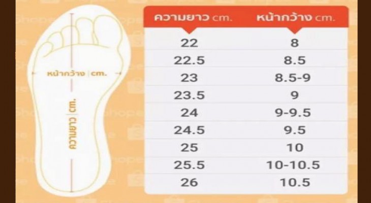 ขนาดไซส์ที่แตกต่างกันของทรงรองเท้า